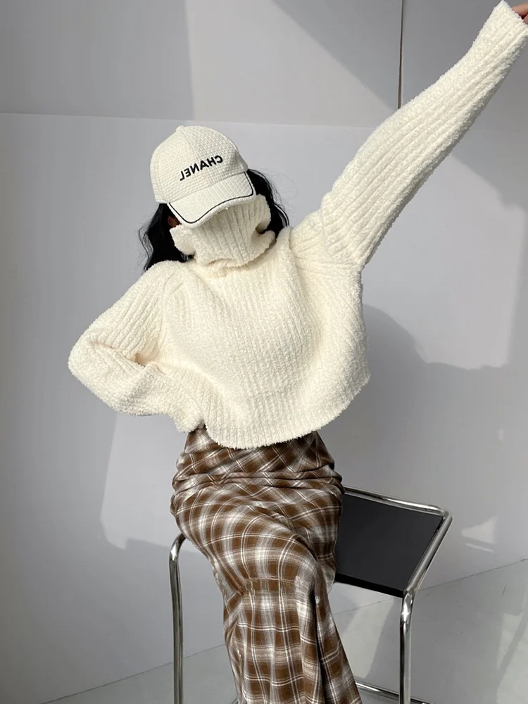 Sli ريترو عالية الياقة Thiened البلوز واحد oulder كسول ort محبوك سترة المرأة الخريف الشتاء لون فضفاض #5