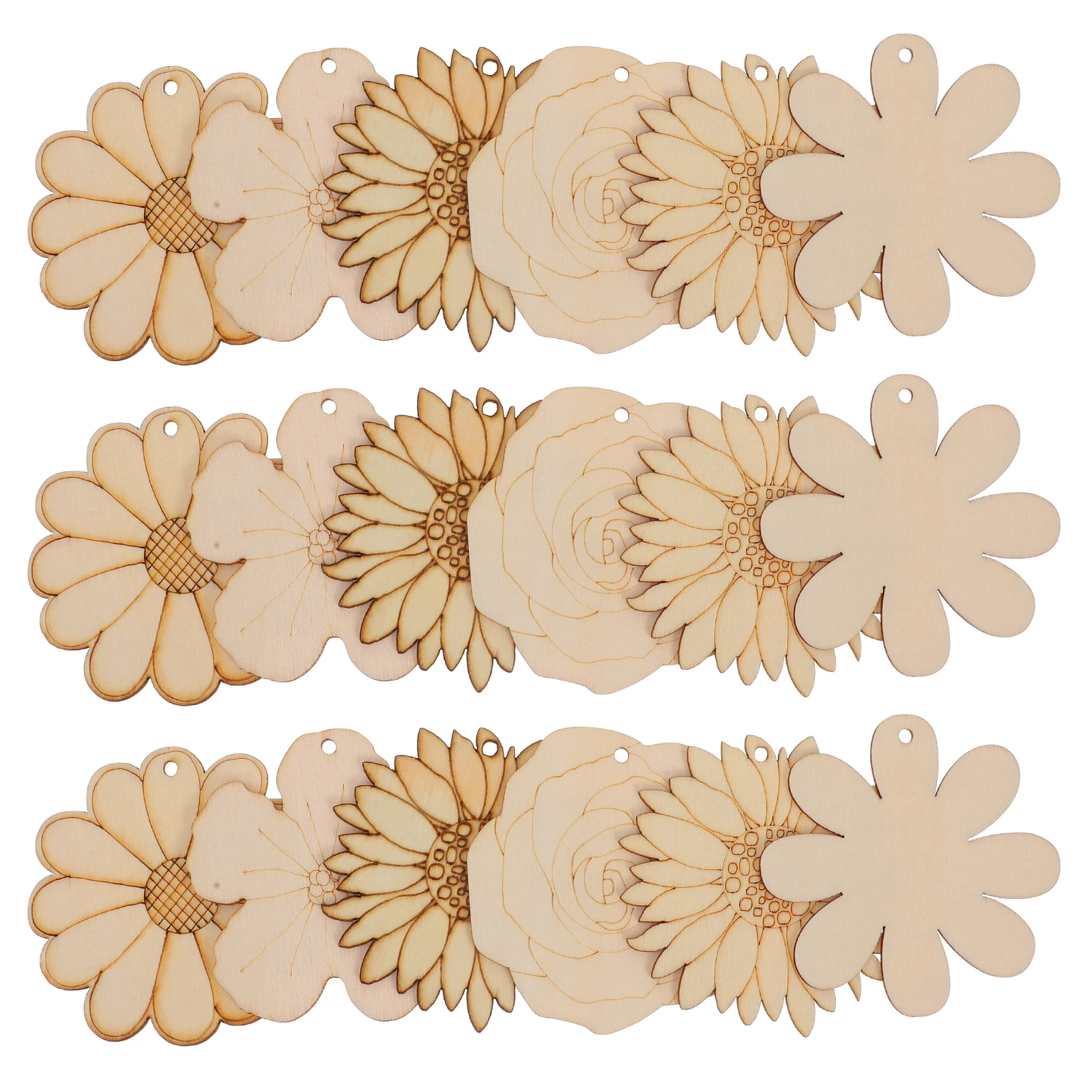 

20 Pcs Unpainted Wooden Flower Charms Diy Craft Hanging Tags Cartoon Sunflower Ornaments Beige Wood Kids Project