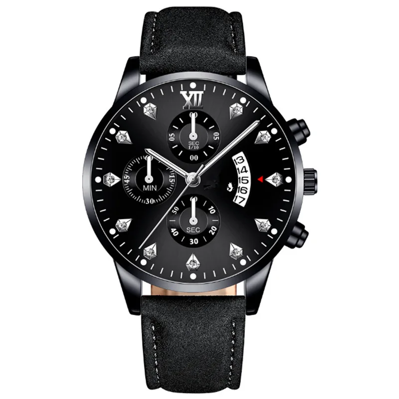 Relojes de negocios de lujo para hombre, reloj de pulsera de cuarzo y cuero, deportivo, informal, con calendario y fecha, color negro