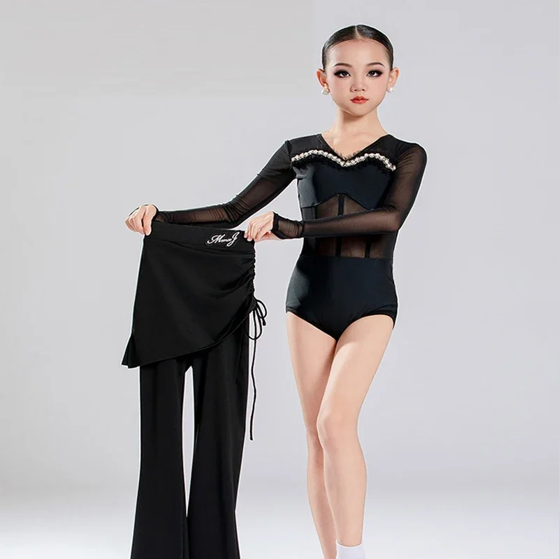 الأطفال قاعة الرقص الدعاوى الفتيات السامبا اللاتينية ملابس الرقص الأسود اللاتينية أعلى الحديثة الرقص السراويل التدريب زي