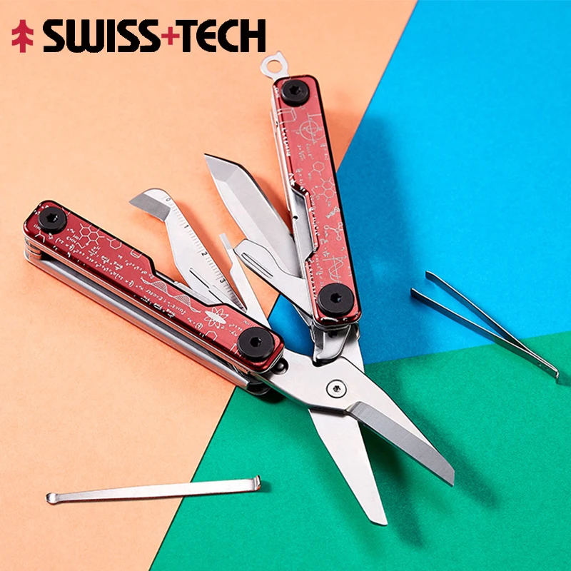 2024 New SWISS TECH 12 In 1 Multitool Scissors EDC Portable Outdoor Camping Survival Equipment Multi-function Tool Gifts for Men