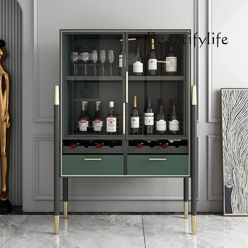 

Italian-Style Light Luxury Wine Cabinet Restaurant Side Cabinet Glass Double-Door Wine Storage Cabinet Displaymuebles de baño