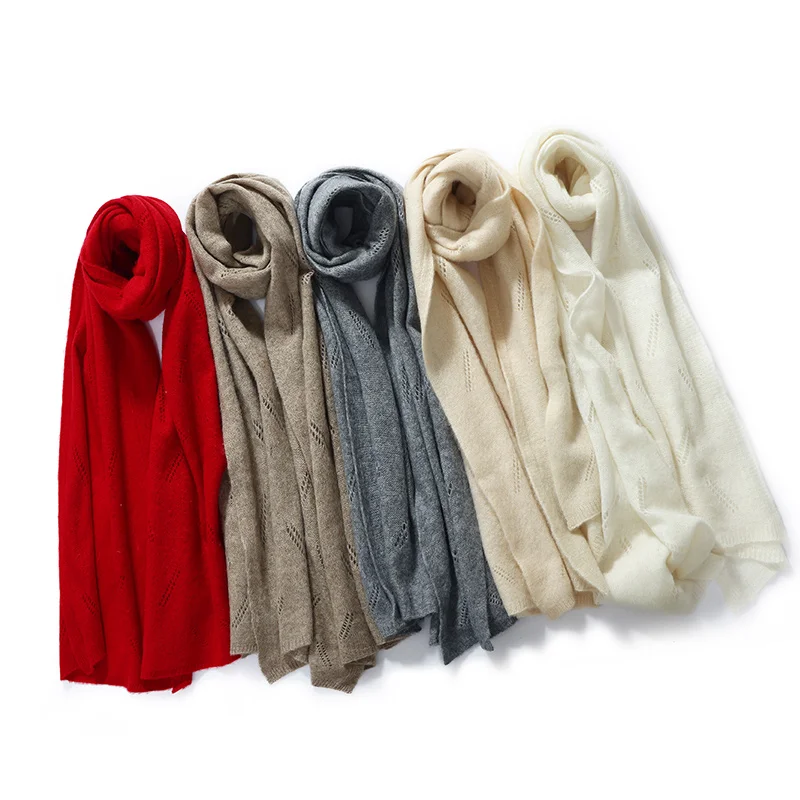 autumn-and-winter-new-100-pure-wool-korean-version-of-solid-color-scarf-women's-warm-knit-shawl-joker-comfortable-fashion-scarf