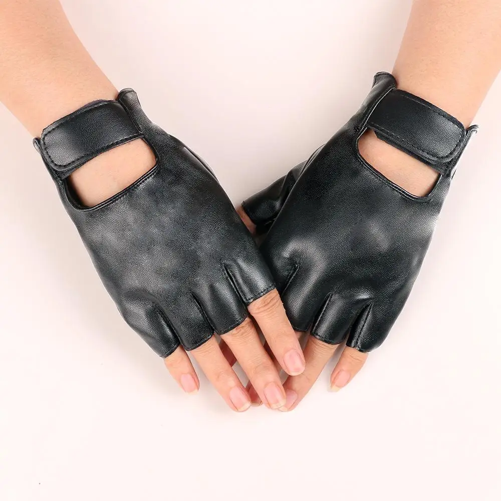 قفازات مقاومة للماء بدون أصابع، عروض المسرح، قفازات الرقص، مشبك مربع، نصف إصبع من جلد البولي يوريثان، لون سادة، زوج واحد من أزياء تنكرية #6