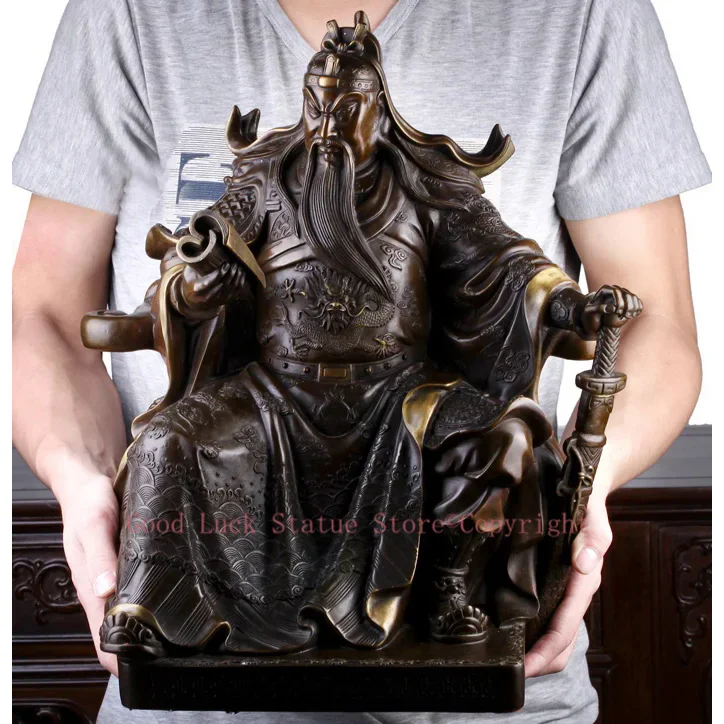 Large- Company home business efficacious Protection- The God of Arts and wealth GUAN GONG Guandi Retro FENG SHUI bronze statue