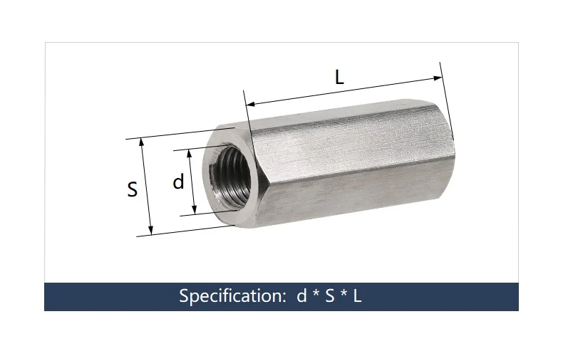 Beicai M8 M10 M12 To M24 SUS304 A2 Stainless Steel Threaded Rod Connecting Nuts Allthread Bar Stud Hexagon Connectors Nut Long