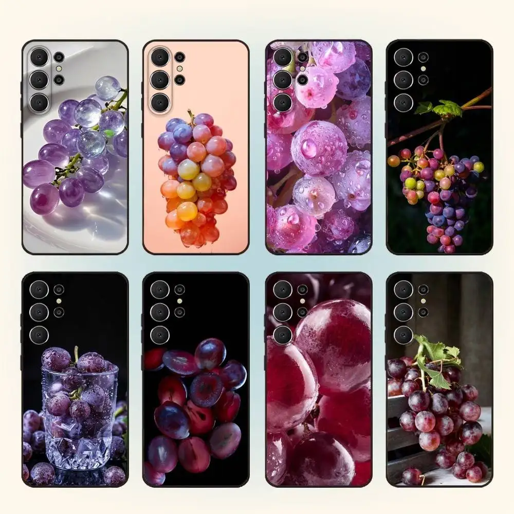 

Summer Fruit Grape Phone Case For Samsung S25,24,23,22,30,21,10,9,Ultra,Plus,Lite,FE Black Soft Case