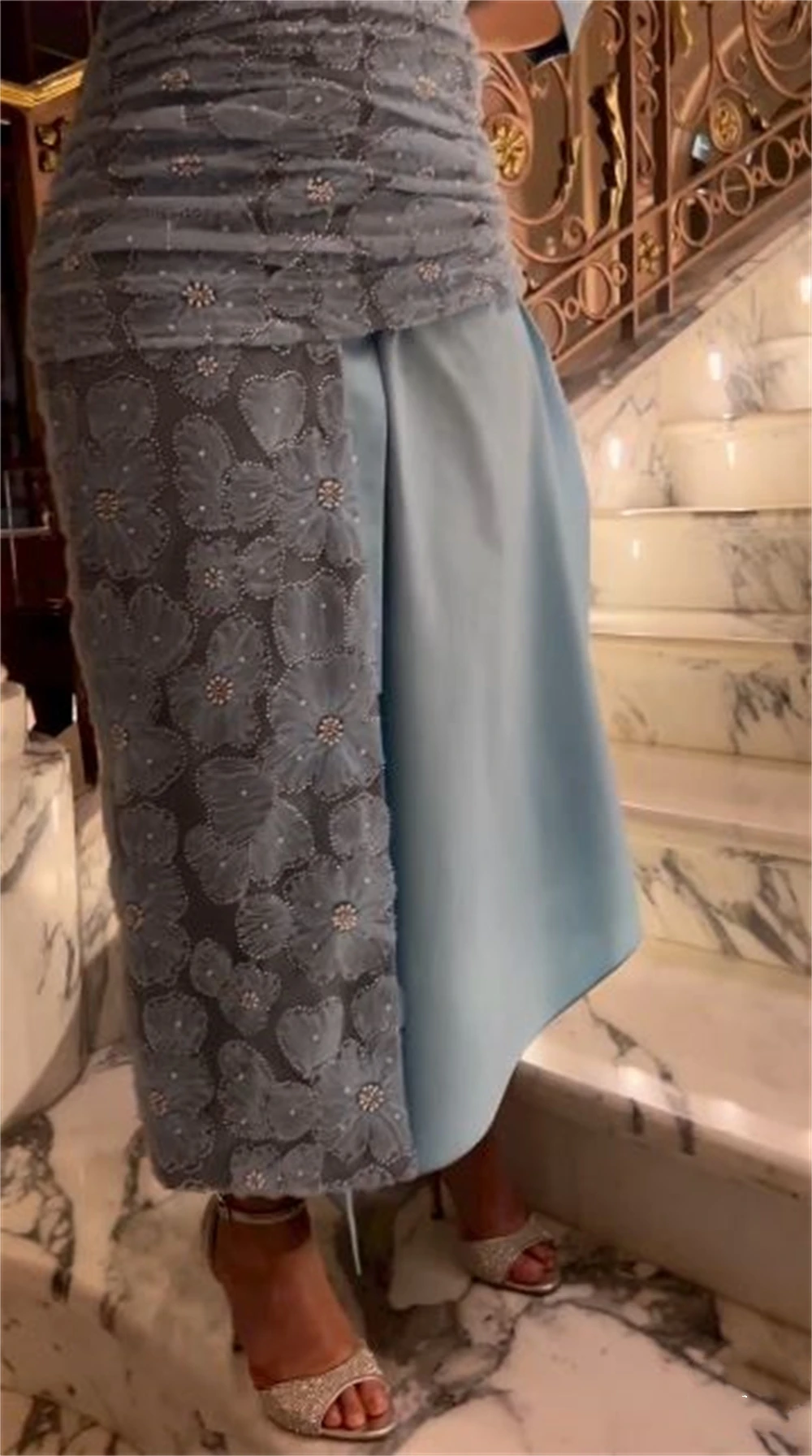 Customized Exquisite Fashion V Neck Sheath Flower Ankle Length Off the Shoulder Long Party Dress Formal Evening Gowns