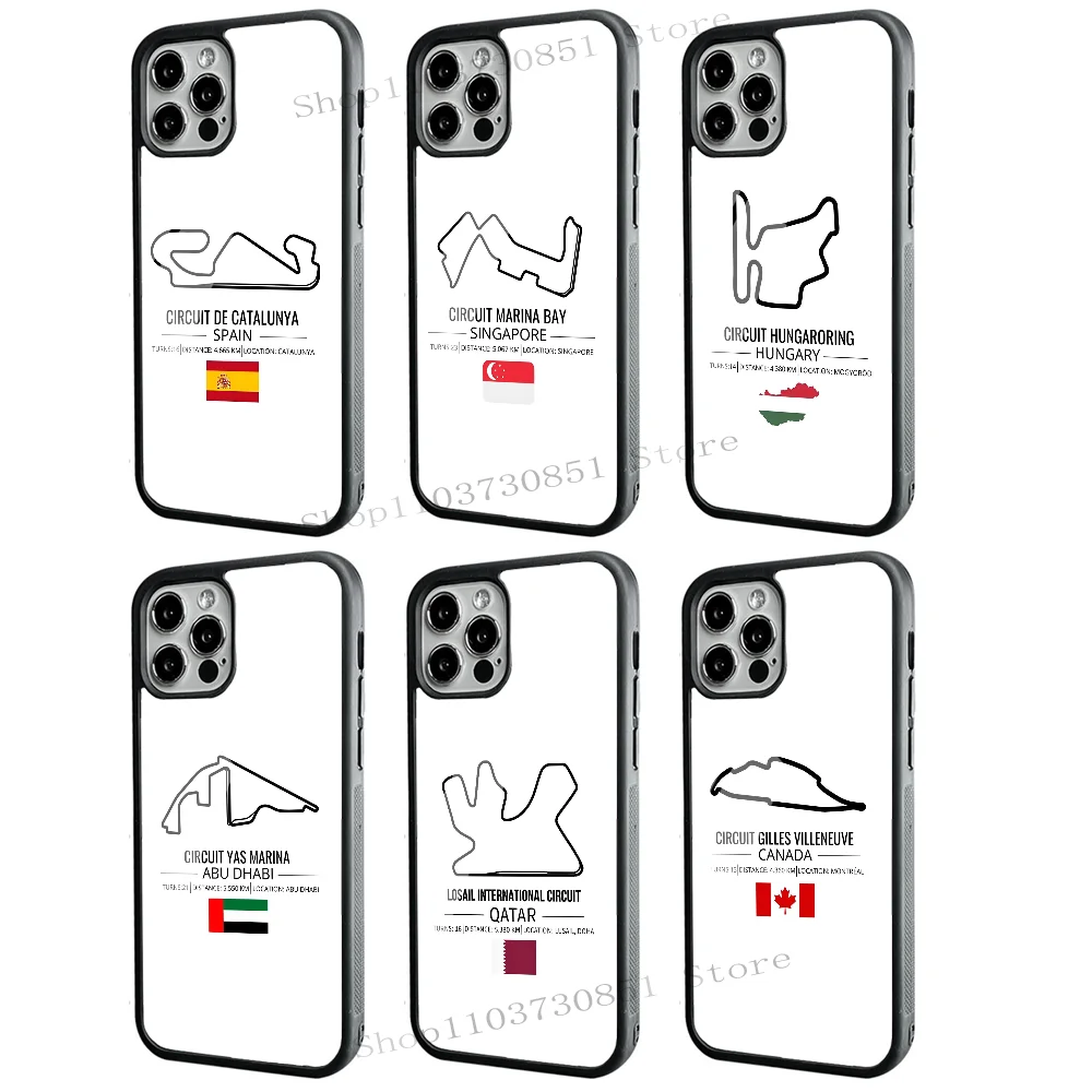 F1 Race Tracks Circuits Phone Case Strong Magnetic For IPhone 15 14 13 Pro Max 11 12 Mini Alex Mirror For Magsafe