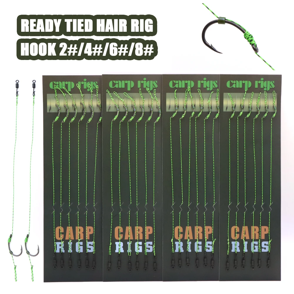 6pcs Carp Fishing Barbed Hook Ready Tied Rigs With 35LB Braided Line For Quick Change Hooklink Making Fishing Accessory Tackle