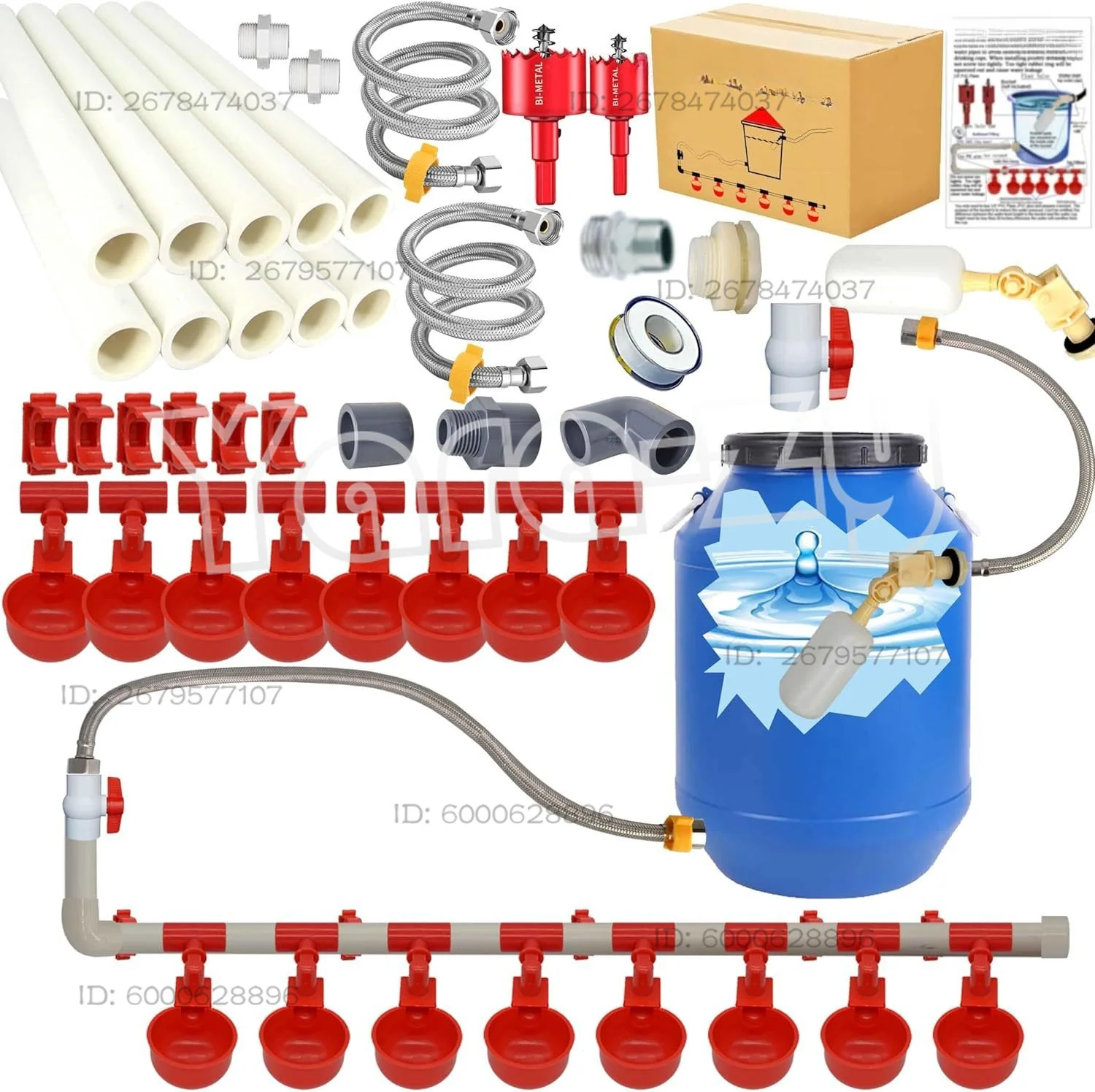 Full set of pipe automatic feeding chicken pacifier water cup PVC tee accessories pipe feeder poultry water dispenser piping