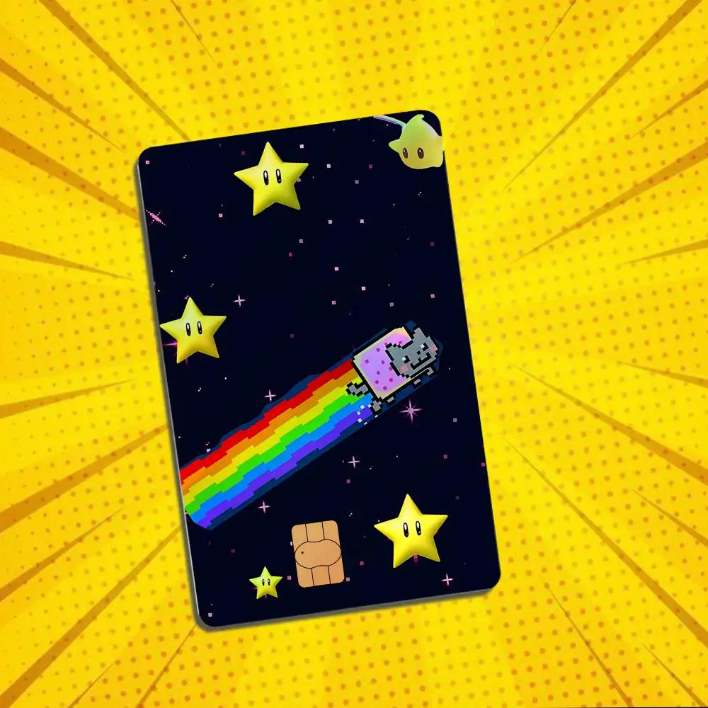 The long rainbow tail N-Nyan Cat Laser-like texture Card Stickers Credit Visa Debit Bank Charge Card Bus Metro Sticker