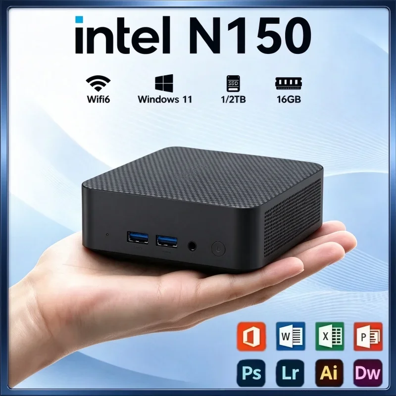 Windows 11 Portable Mini PC Intel N150 16GB RAM 2TB SSD Triple Display 4K 60Hz WiFi6 BT5.2 Silent Cooling Office Desktop PC
