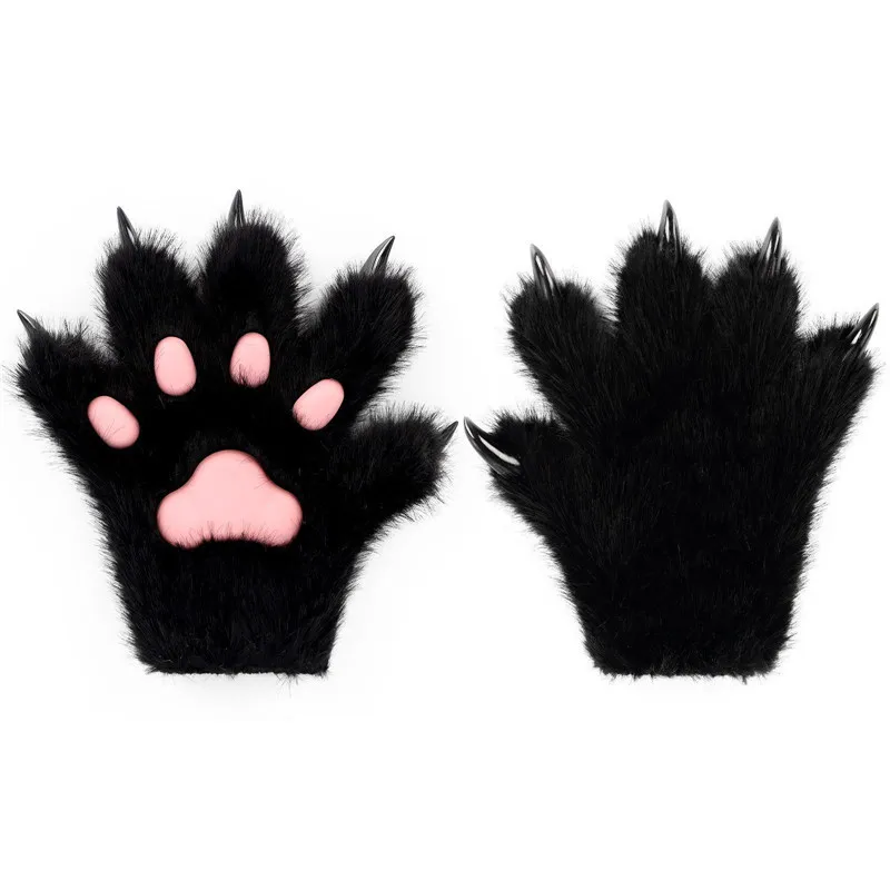 Furry Fur Cat Wolf Fox Dog Fluffy Animal Paws Claws Gloves Mittens Hands Costume Cosplay Halloween Christmas for Kids Props Gift