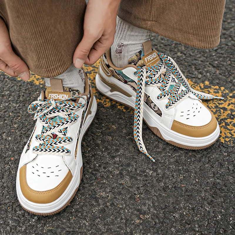 

2025 мужские кроссовки, весенне-осенние удобные противоскользящие корейские белые туфли на шнуровке, увеличивающие рост, уличная обувь для скейтборда