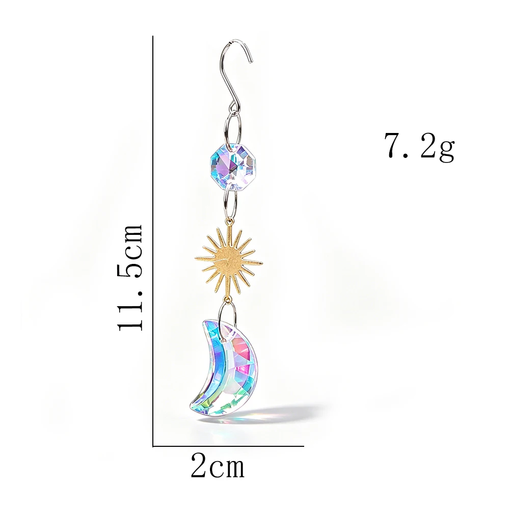 AB Crystal Suncatcher Hanging Ornament Star Moon Bird Flower Sun Metal Charm Rainbow Prism Window for Garden Home Decor
