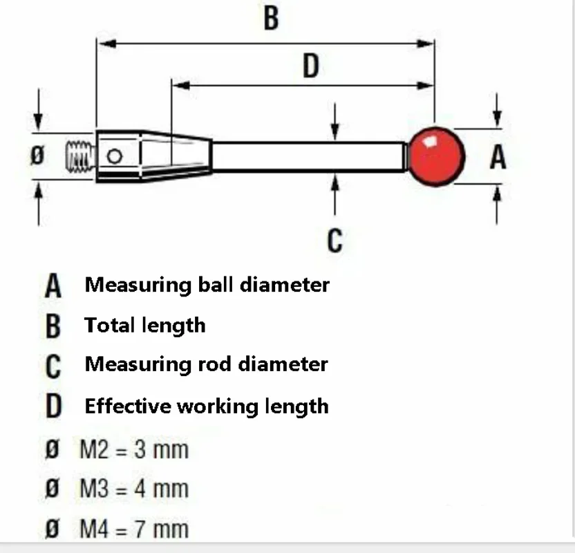 CMM Touch Probe Stylus 6mm Ruby Ball CNC allunga la punta della sonda albero in ceramica M4 A-5000-3712 OMP60 6.0*100mm parte della macchina utensile