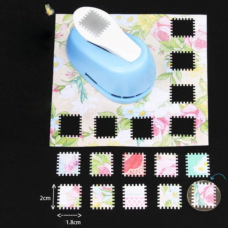 Blue 2x1.8cm New Arrival Stamp shape Craft Punch Embossing Machine Round Hole Punch Toothed Puncher Embosser