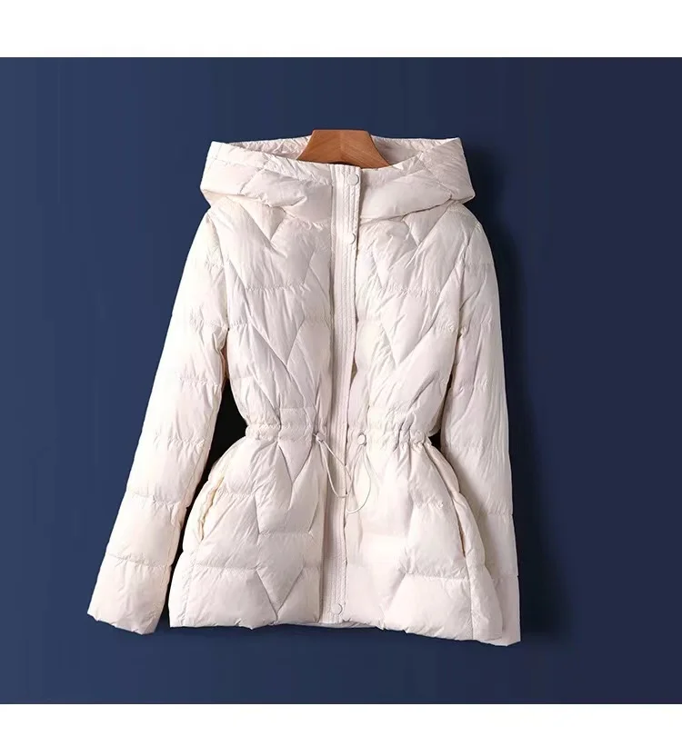 Abrigo de plumón de pato blanco para mujer, Parkas de moda, abrigos con capucha cálidos impermeables, chaquetas con cremallera en negro, blanco y