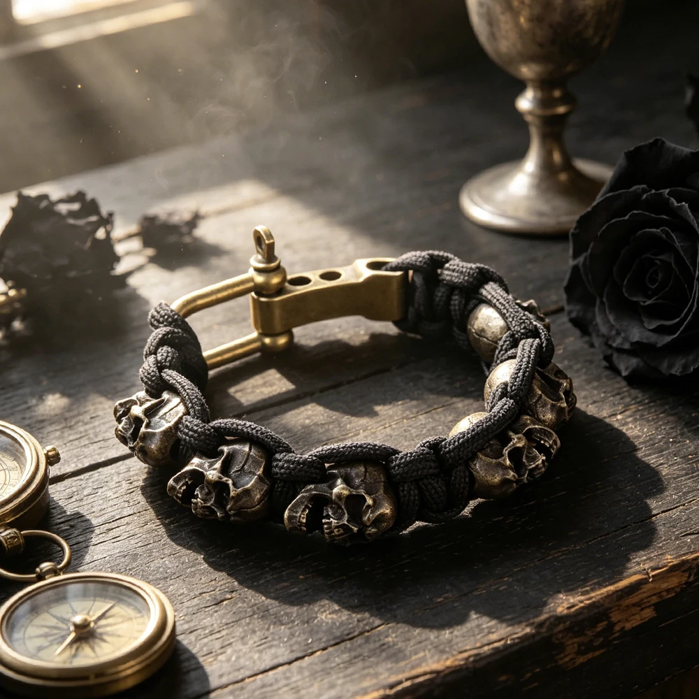 Gotisches Totenkopf-Armband für Männer Vintage Punk HipHop Verstellbarer Motorrad-Charm Schmuck Geschenk Großhandel Dropshipping – Detail 2