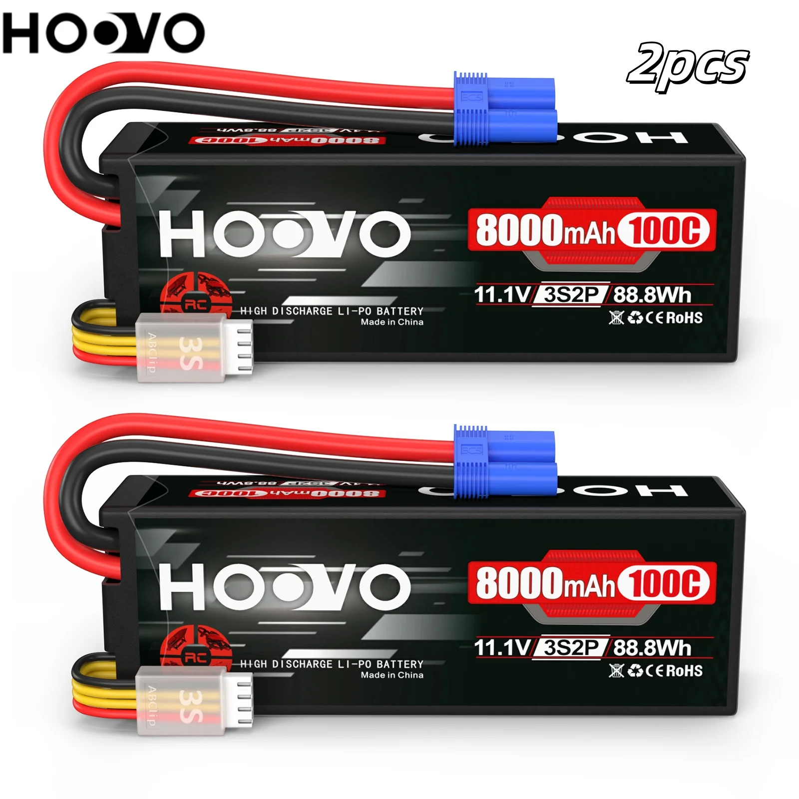 Hoovo-Lipoバッテリーケース,ec5コネクタ付きハードケース,3s,11.1v,8000mah,100c,rc,車両,飛行機,1, 8, 1, 10スケール,2個