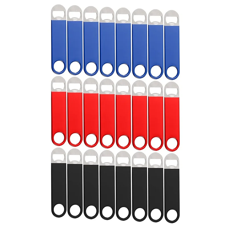 

POPO 24 PCS Bottle Opener Flat Bottle Opener 7 Inch For Bartender Bar Kitchen Restaurant ,Red+Black+Blue