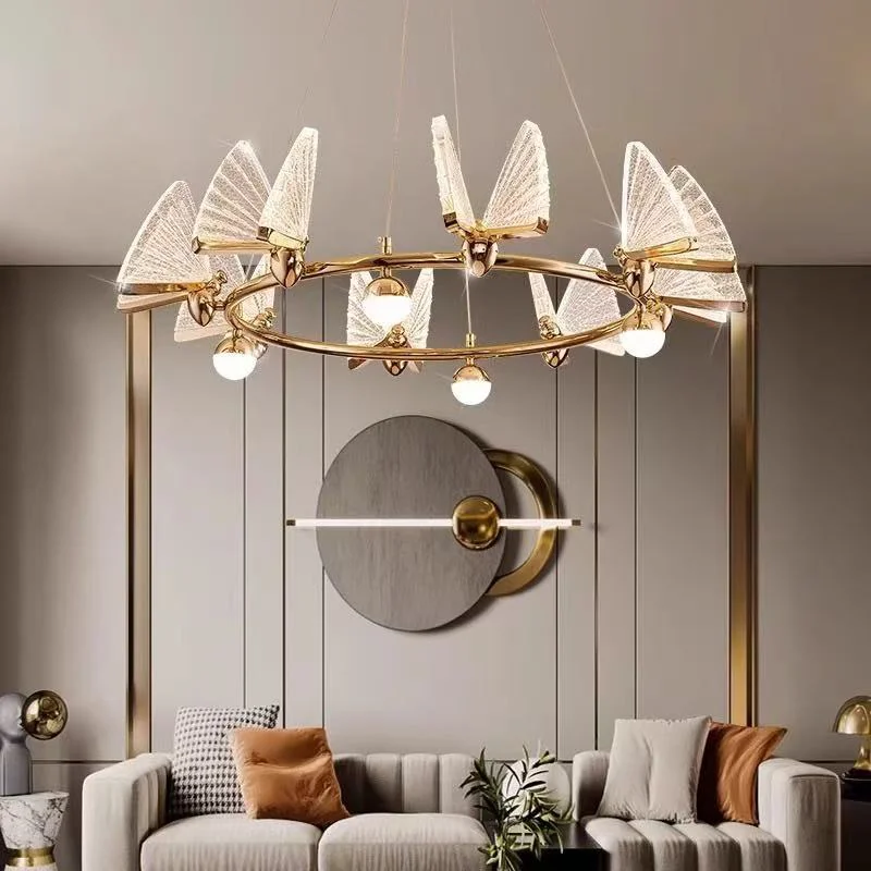 Modern Acrylic Butterfly Led Pendant Lights Living Room Gold Suspend Lamp Home Decor Indoor Lighting Led Luminarias Hanging Lamp