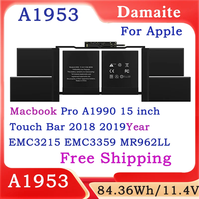 

A1953 Battery For Apple macBook Pro Retina A1990 15" (Mid 2018 / 2019) EMC EMC3215 MC3359 MR962LL A1953 11.42V 83.6Wh