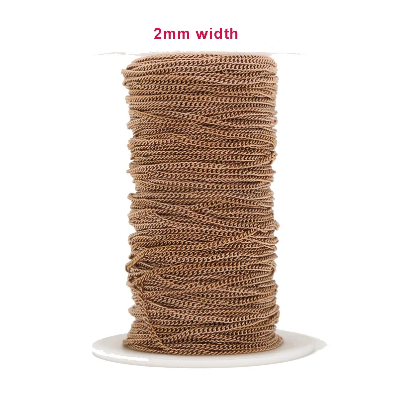 

5Meters Stainless Steel Rose Gold Plated 2mm Width Chains Extender Curb Link Chain For DIY Jewelry Necklaces Making Findings New