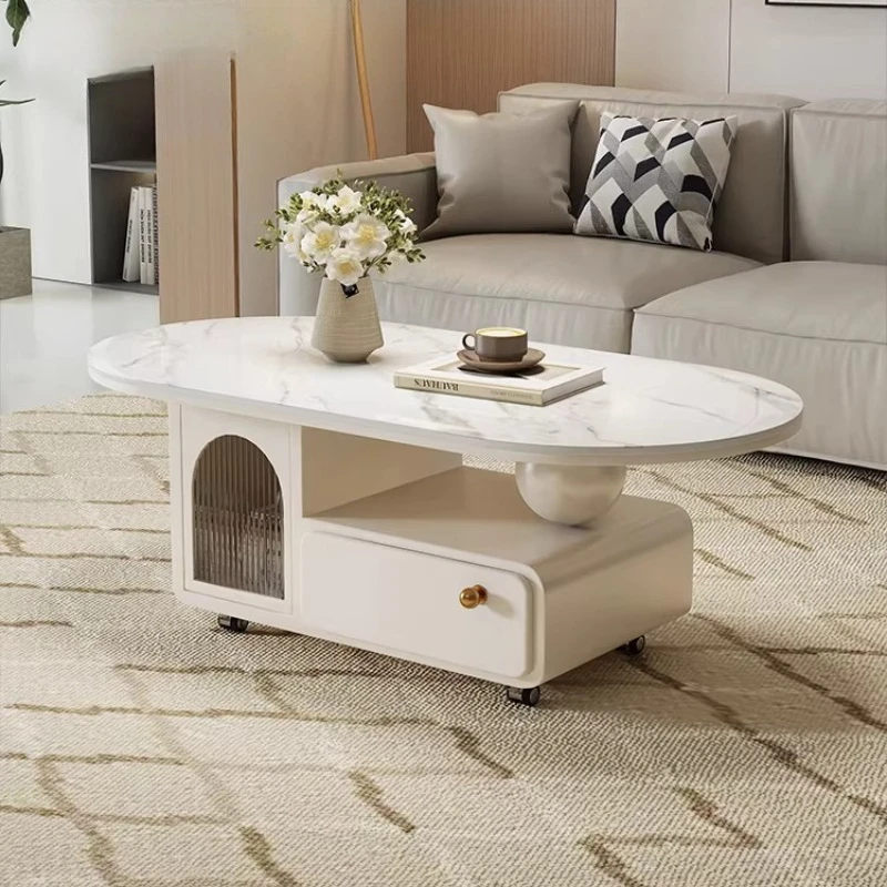 Mesa de Café Moderna Nórdica, Pequena e Única, Estética e Simples, Mesa de Café Minimalista com Armazenamento, Mesa Auxiliar para Móveis de Casa