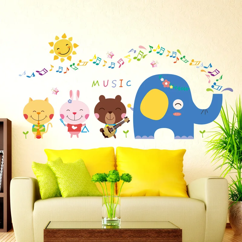 

Lovely Animals Band Wall Sticker For Kids Room Home Decor Wallpaper Cartoon Elephant Bear Cat Bedroom Decoration Nursery Decals
