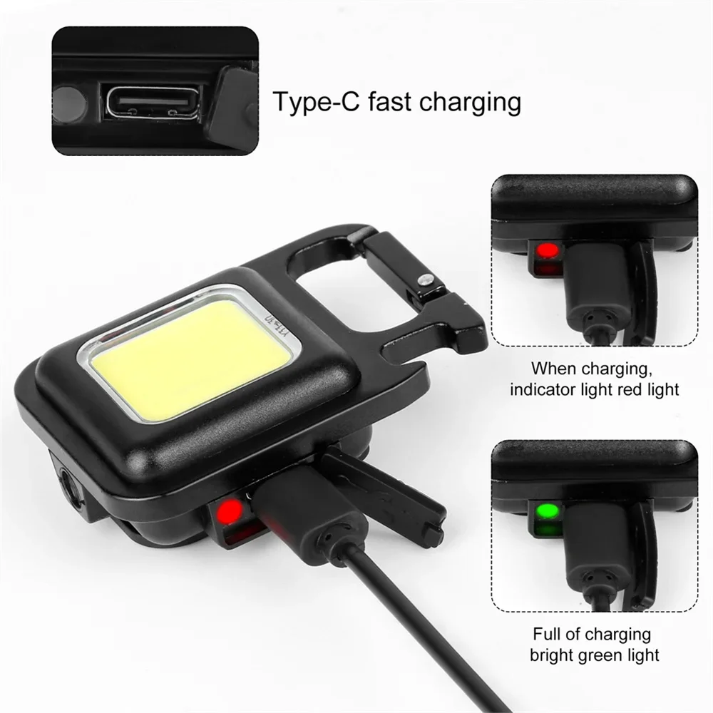 Multifunctional Mini LED Flashlight Keychain Light Portable Rechargeable COB Outdoor Camping Bottle Opener Work Lights Lamp