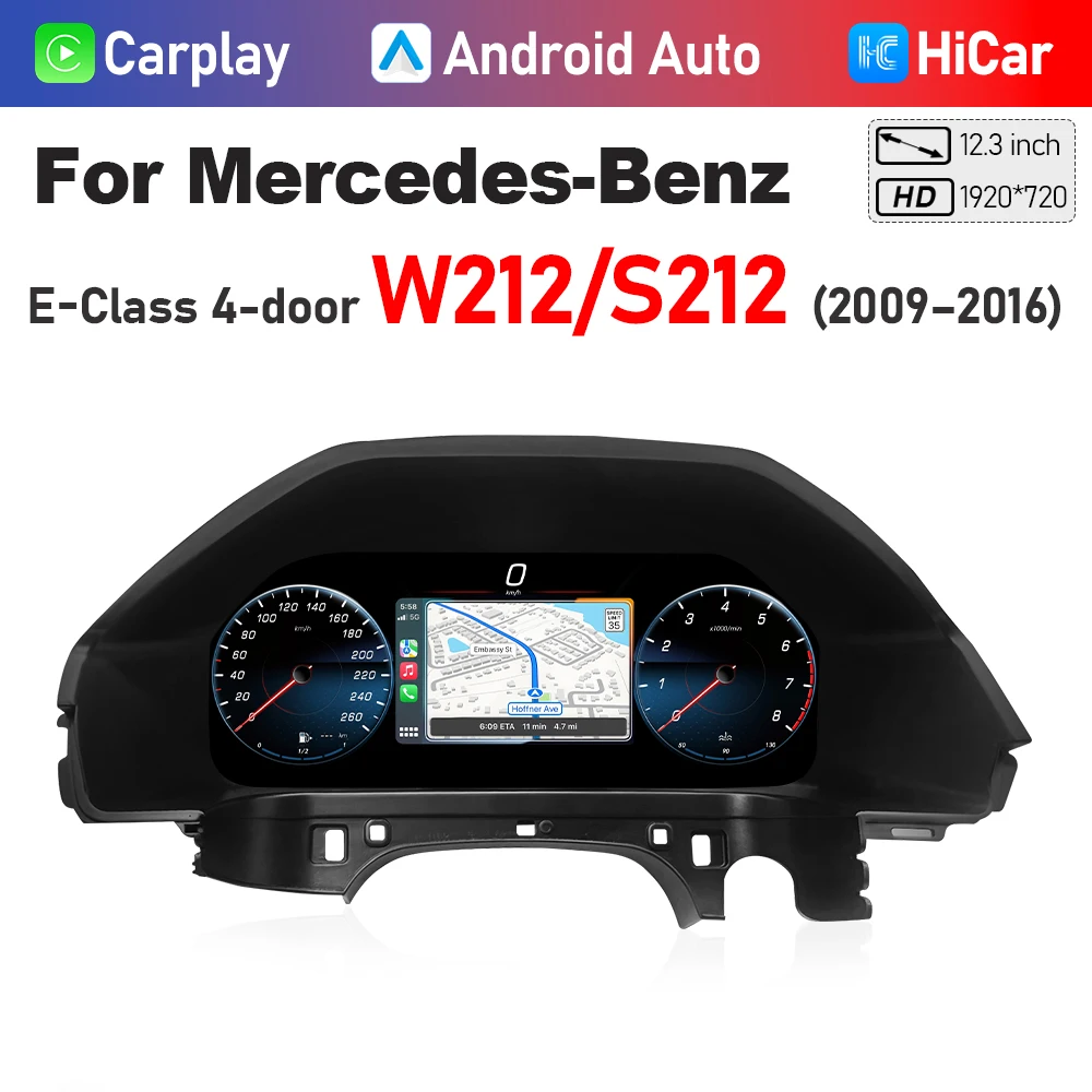 Digital Instrument Cluster 12.3" For Mercedes Benz W212 S212 C207 E Class CarPlay LCD Speedometer Dashboard Screen Mirroring image 3