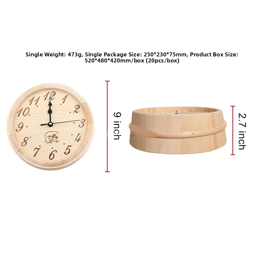 Heat Resistant Wooden Clock for Sauna Steam Room Humidity Proof Wall Clock with Concealed Hanging Holes Easy Install