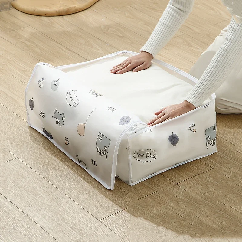 1pc Peva Printed Waterproof and Dust-Proof Quilt Storage Bag, Collapsible and Easy To Arrange,Blankets,Clothes,Bedding Store Bag