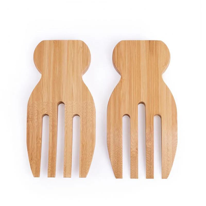 Jaswehome 2pcs/Set Salad Claws Bamboo Salad Hands Stylish Design Kitchen Helper Wooden Salad Server Set