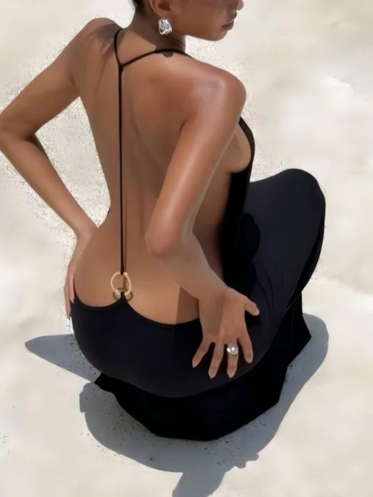 Robe Halter Sexy Transparente et Unie pour Femme, Débardeur Décontracté d'Été, Tenue Quotidienne Élégante