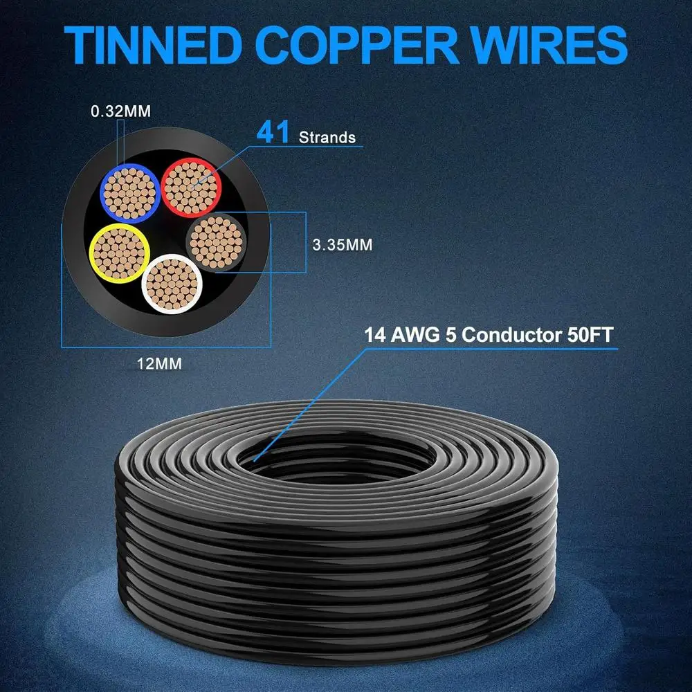 14 AWG 5 Conductor Electrical Wire Stranded PVC 12V Low Voltage Tinned Copper Flexible Wire Automotive LED Marine Applications