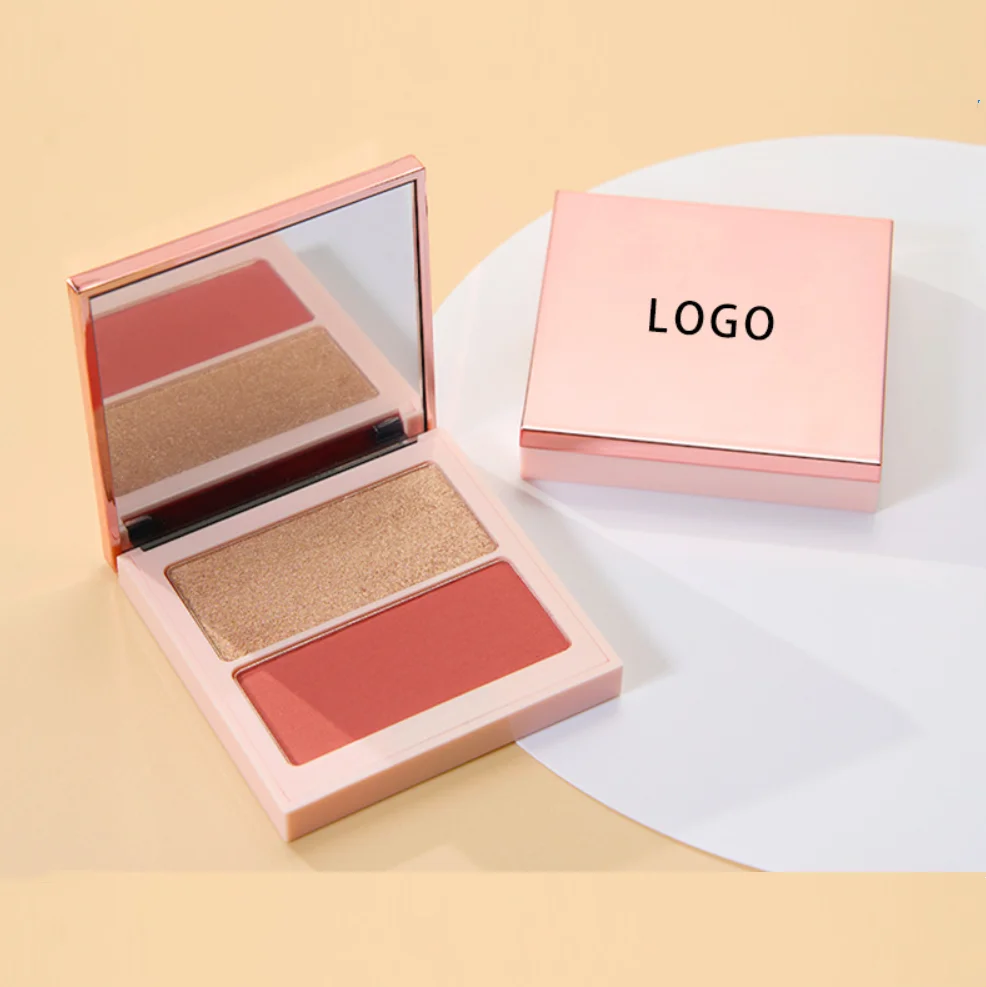 Paleta de blush iluminador faça sua própria maquiagem 2 em 1 blush destaque em pó multifuncional marca própria rosa ouro 5 peças
