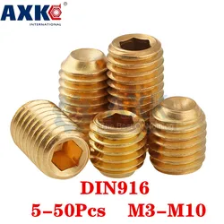 AXK 5-50Pcs DIN916 M3 M4 M5 M6 M8 M10 Hexagon Socket Set Screws With Cup Point Brass Grub Screw Bolts