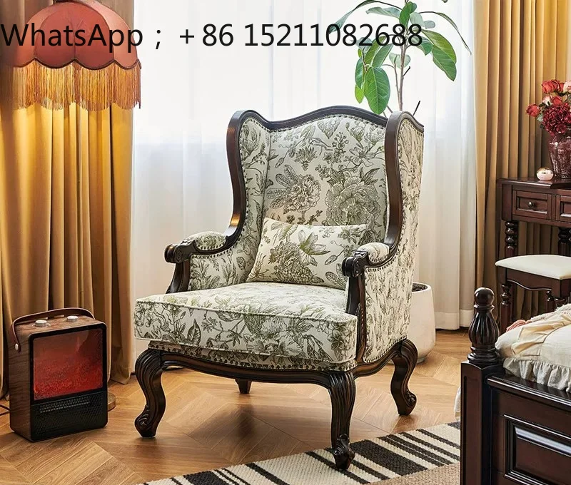 LLY retro solid wood sofa chair medium antique fabric single tiger chair retro jacquard casual princess chair