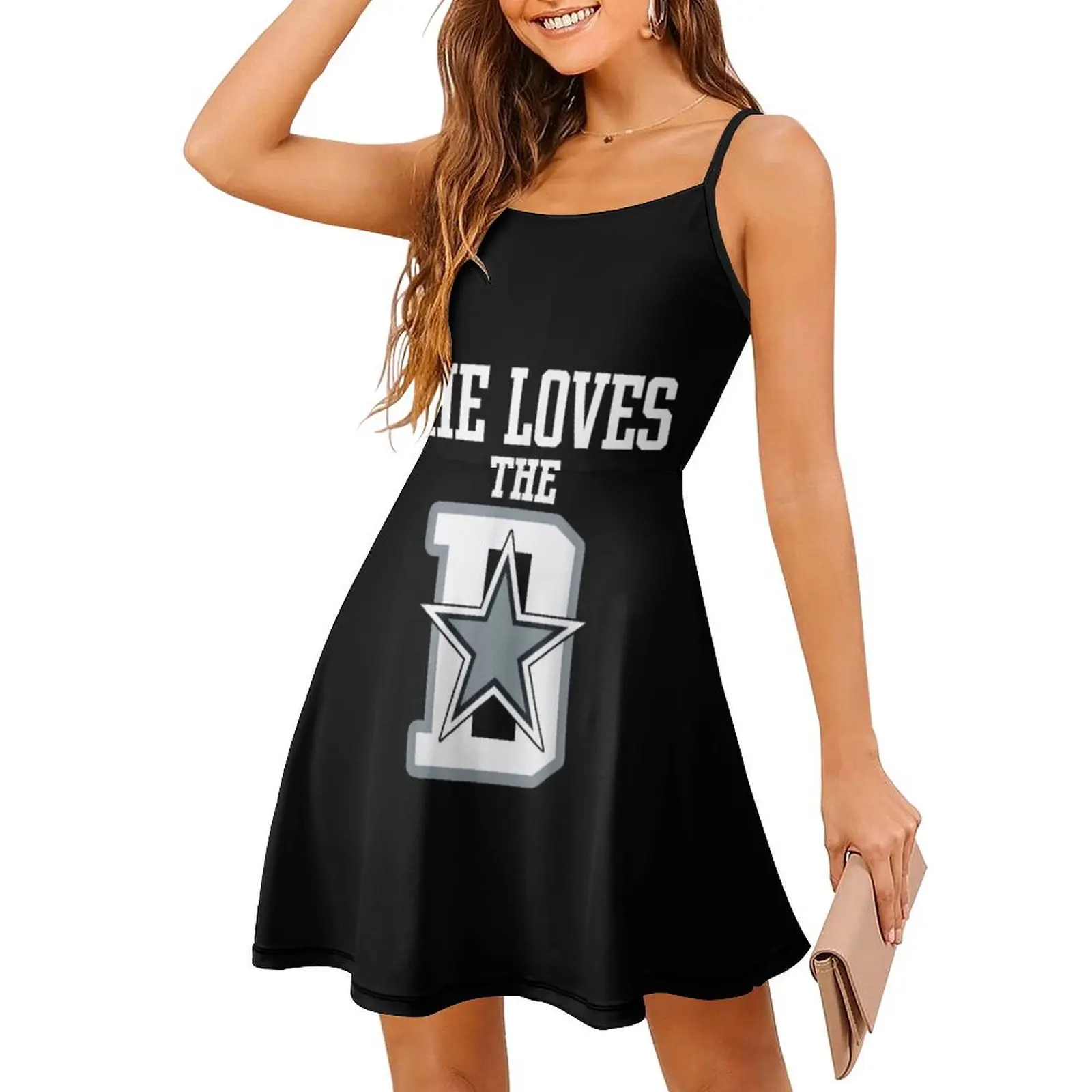 Sexy She Loves Dallas Cowboys Women's Sling Dress Humor Graphic Cocktails  Woman's Gown Dresses Casual Graphic - view 3