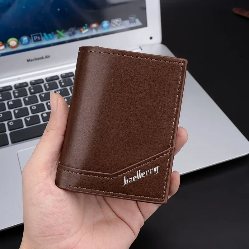 Baellerry Men's Short Wallets Pu Leather Coin Purse Card Holder Solid Color Business Male Rfid Card Clip Trendy Simple Wallets