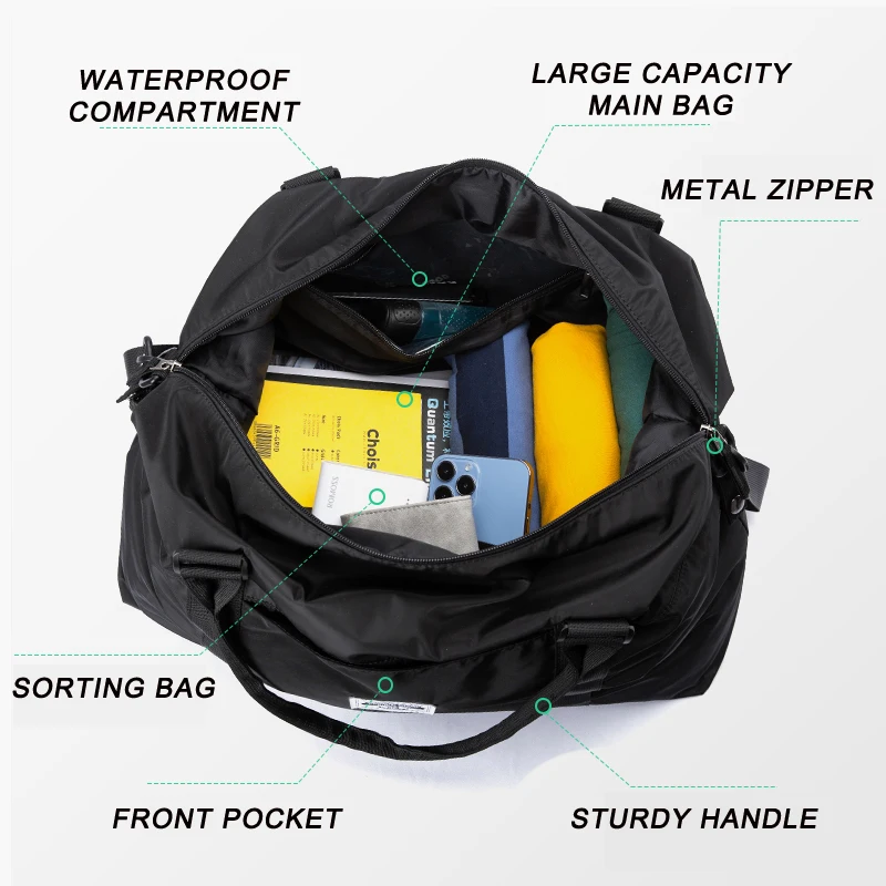 Simple Men\'s Travel Bags Oxford Premium Waterproof Large Capacity Tote Handbag Wet Dry Separation Gym Yoga Bag For Women Men