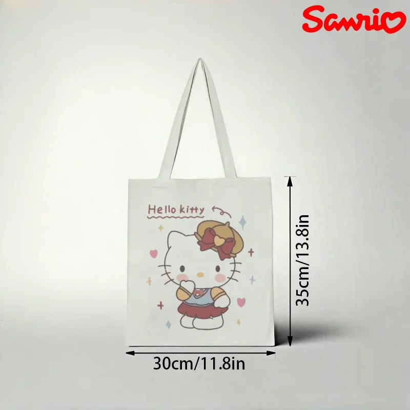 

1pc Sanrio Hello Kitty Canvas Tote Bag, Cute Schoolgirl Print Eco Shoulder Bag
