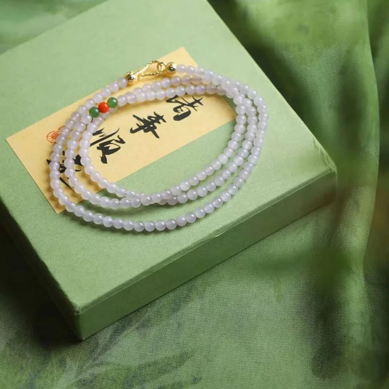 

Натуральный нефрит из материала Хэтянь Цинхай - цепочка из круглых бусин, многофункциональное ожерелье