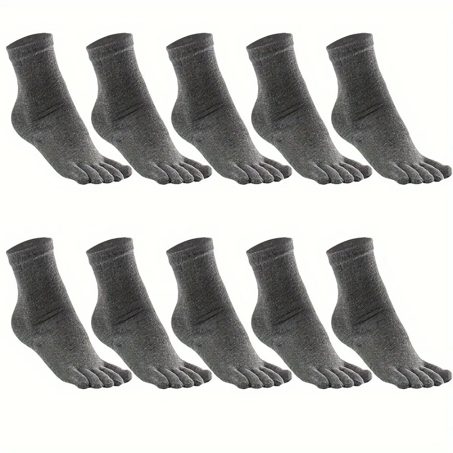 10 Pairs of Five-Finger Socks for Men, Solid Color Mid-Tube Split-Toe Socks, Breathable Four-Season Five-Toe Men'S Socks