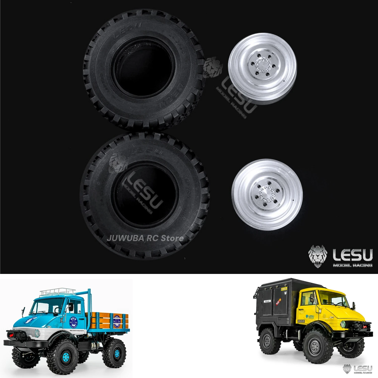 1/10 RAVE-UM406 CNC Machined 1.9-inch Tire Tyre And Aluminum Wheel Rims Set for LESU RA-Z001 RA-Z002 1/10 Scale RC Truck DIY