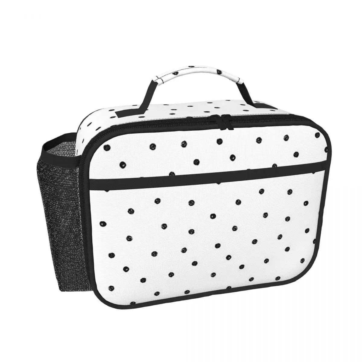 Black White Polka Dot Insulated Lunch Bag for Women Children Portable Food Boxes Thermal Lunch Box Tote