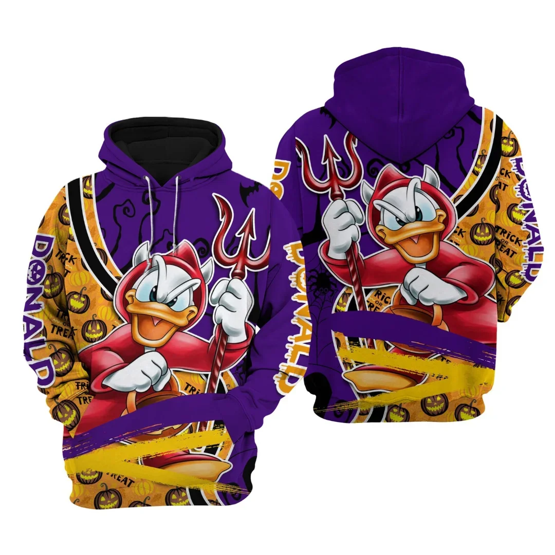 Disney Halloween Hoodie Men\'s Women\'s Fashion Sweatshirts Donald Duck Wizard Disney Castle Halloween Night Zip Hoodie Casual